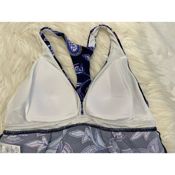 Lands End Size 6 Blue Purple Floral‎ Racerback Tankini Top Swim Suit Slimming - Picture 6 of 7